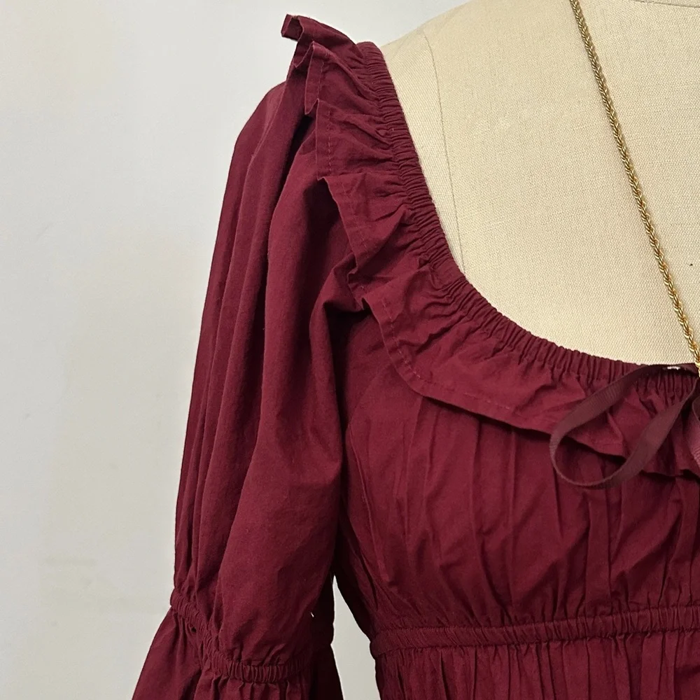 American Eagle Outfitters Maroon Ruffle Blouse - Picture 2 of 8